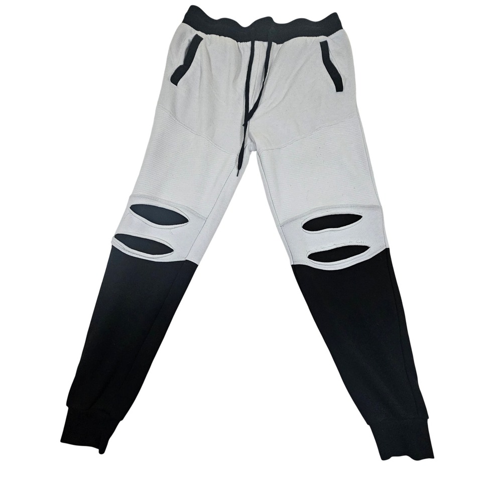 Carbon Mens Colorblock Moto Joggers White Black Cut Out Knee Sweatpants Large